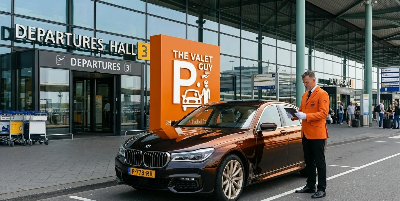 Luxe valet parking service van The Valet Guys bij de vertrekhal van Schiphol
